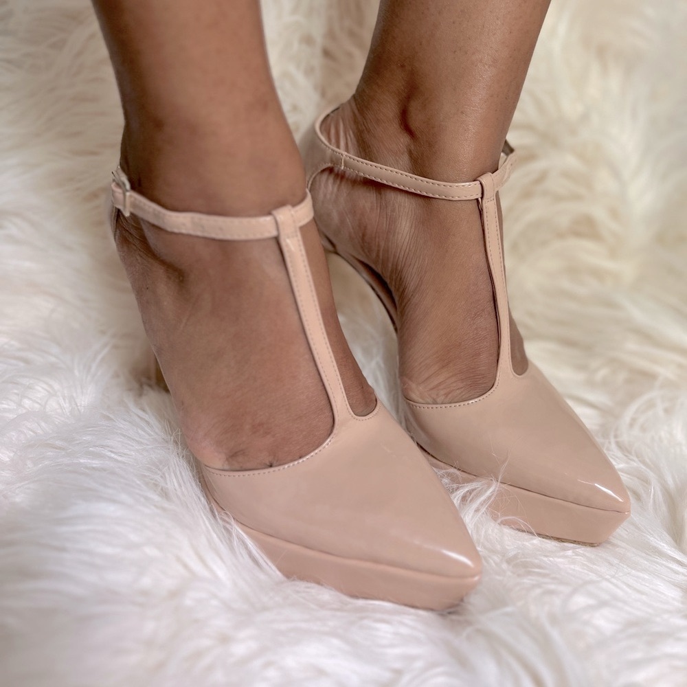 COPY - Platform patent leather nude heels size 8